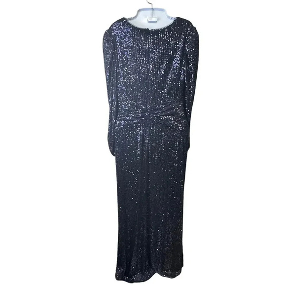New Aqua Long Sleeve Blue Sequin Twist Long Gown Wedding Gala Dress Women's 10 - Picture 7 of 13